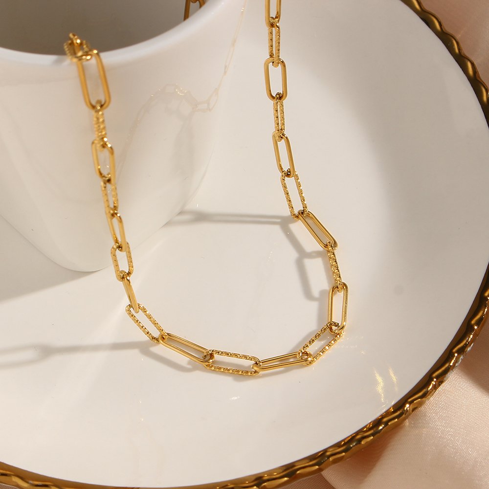 Paper Clip Chain -18KT Gold Plated Krystal Touch