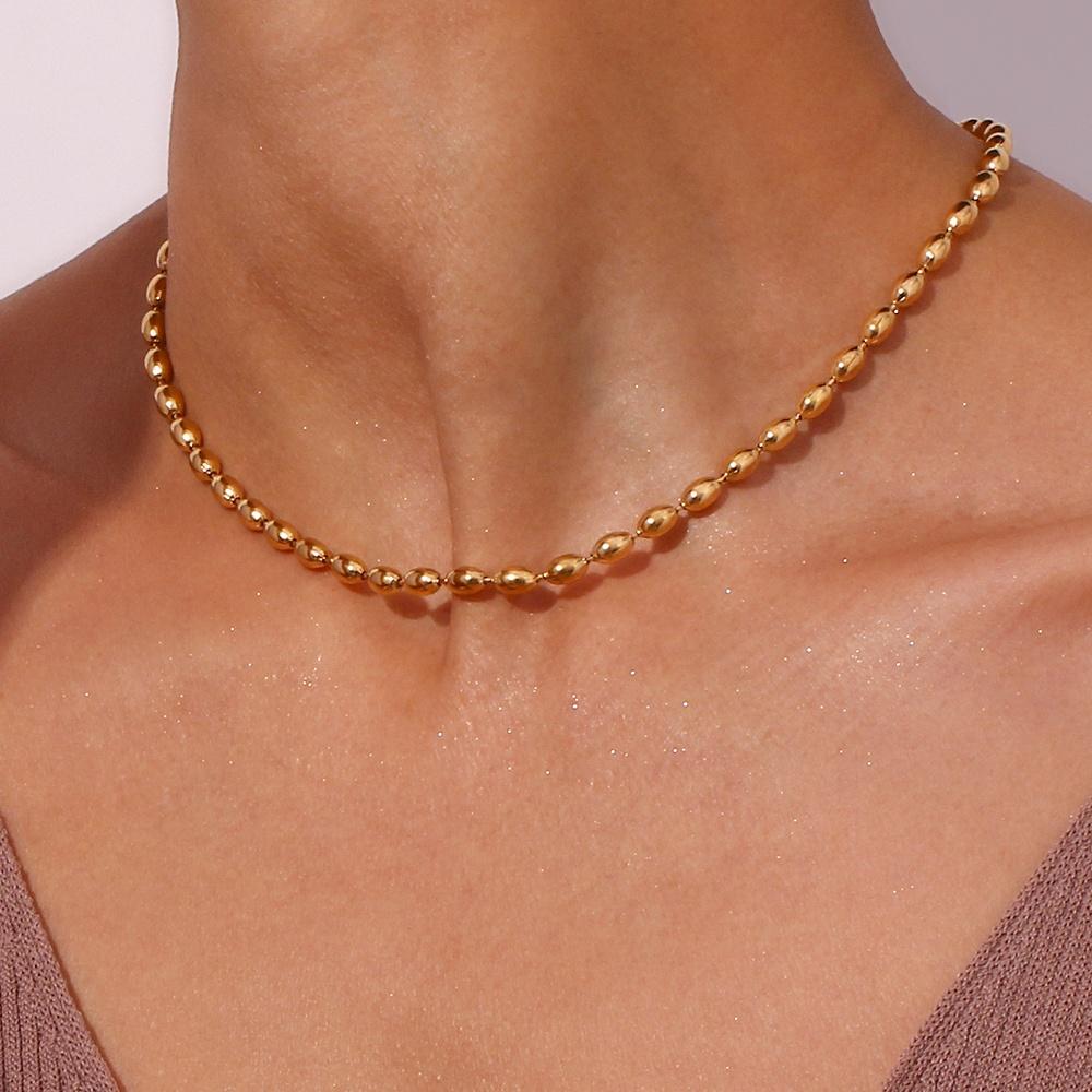 Gold Bead Necklace - 18KT Gold Plated Krystal Touch