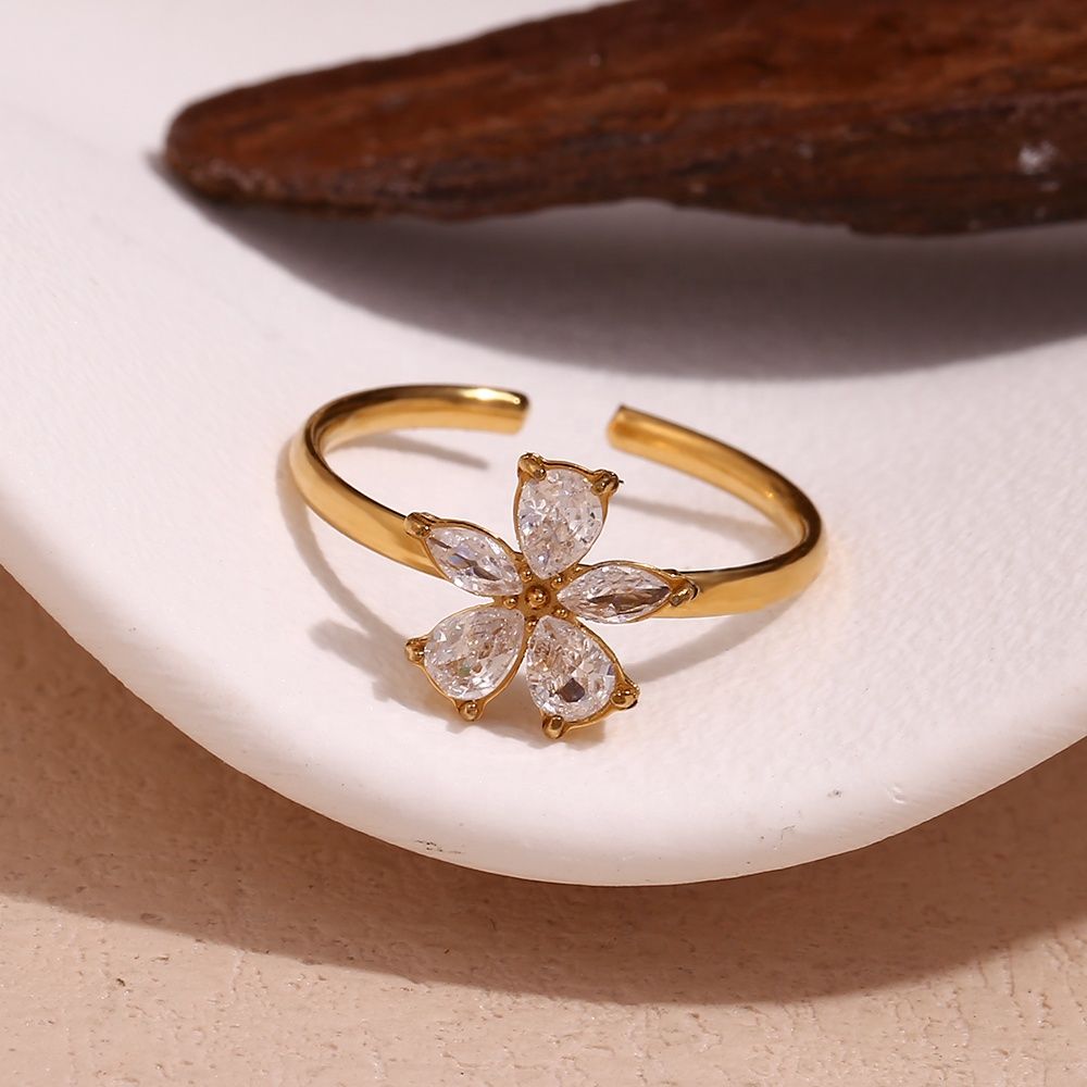 Flower Stone Ring - 18KT Gold Plated Krystal Touch