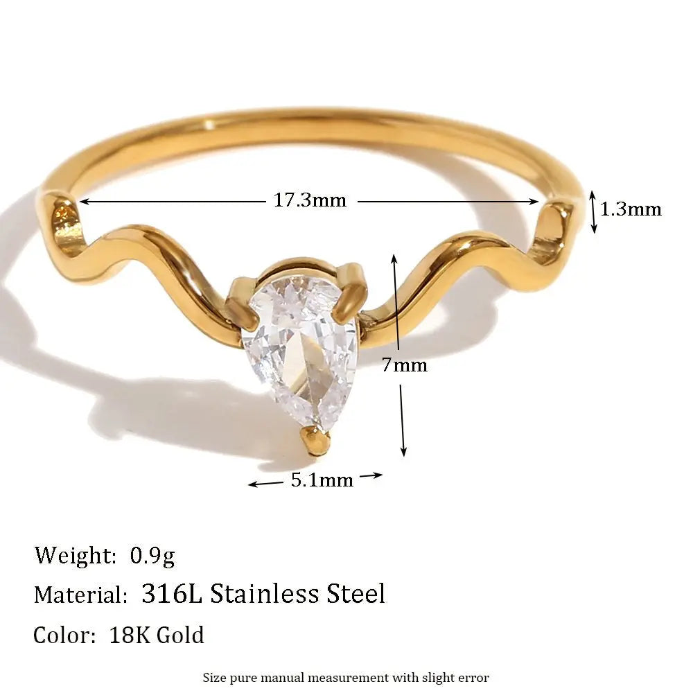 Twisted Dewdrop Ring – 18KT Gold Plated - Krystal Touch
