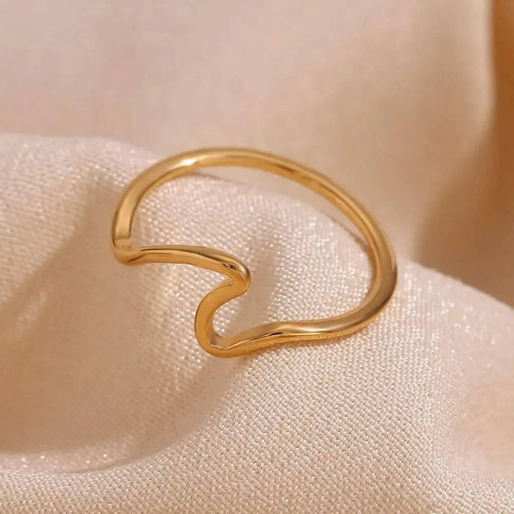 Golden Wave Stacking Ring – 18KT Gold Plated - Krystal Touch