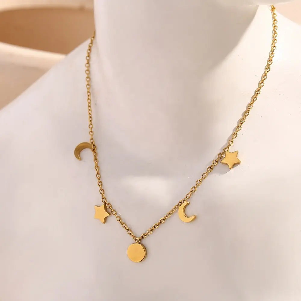 Sun, Star & Moon Charm Bracelet – 18KT Gold Plated - Krystal Touch