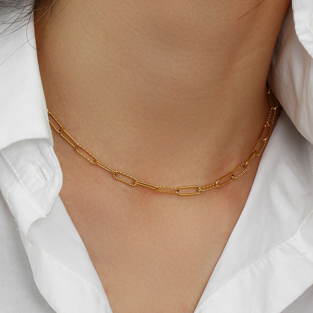 Paper Clip Chain -18KT Gold Plated Krystal Touch