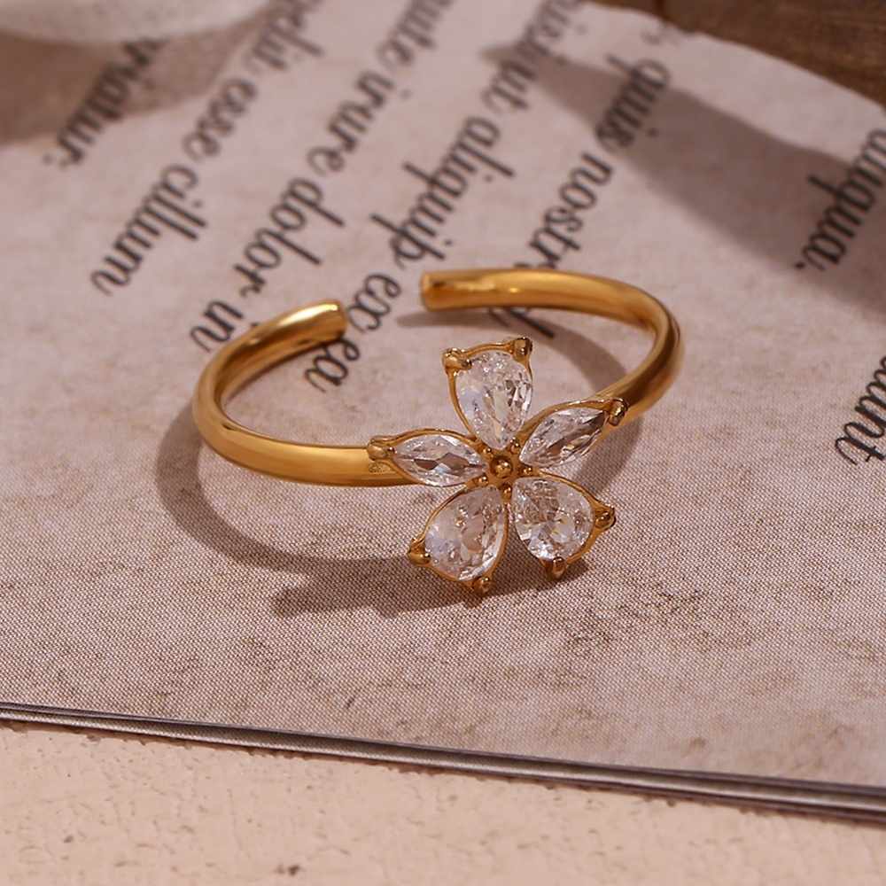 Flower Stone Ring - 18KT Gold Plated Krystal Touch