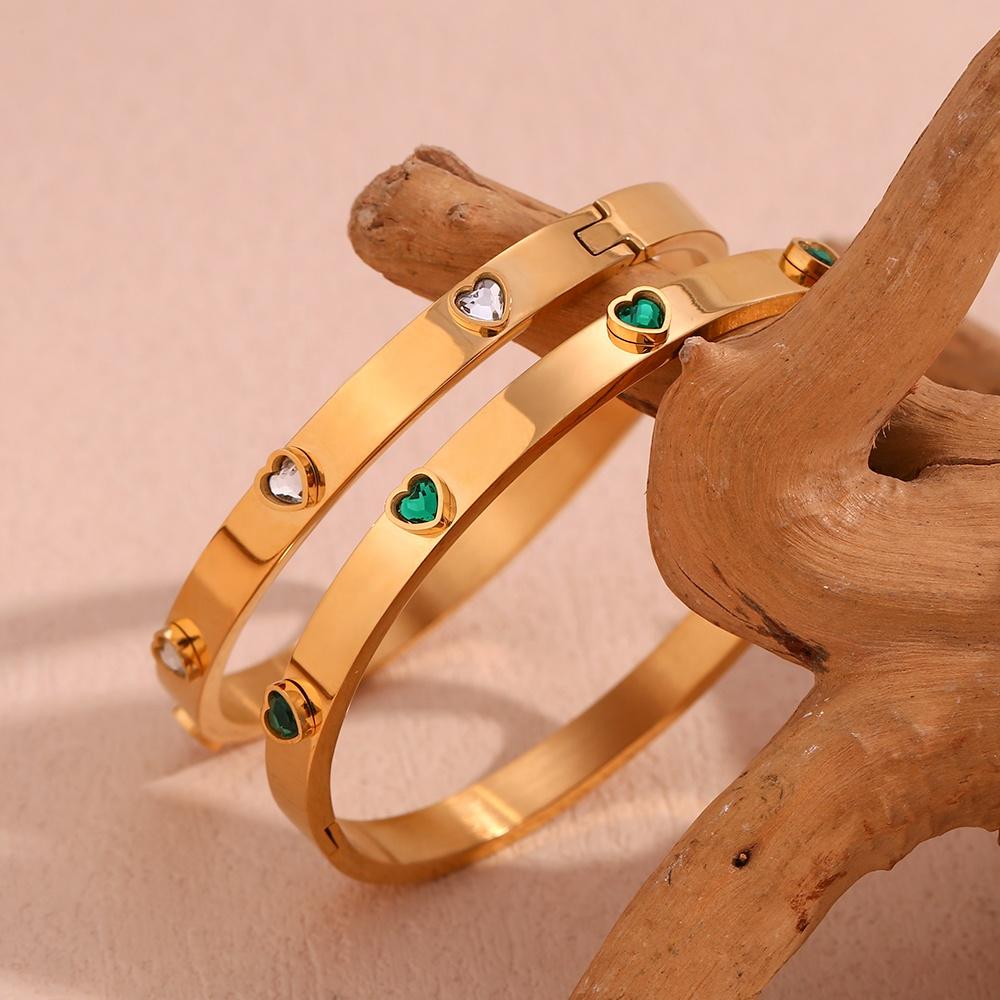 Heart Zircon Bangle cum Bracelet – 18KT Gold Plated Krystal Touch