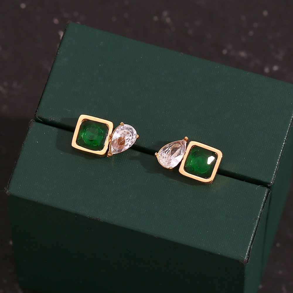 Emerald Green Stud Earrings – 18KT Gold Plated Krystal Touch