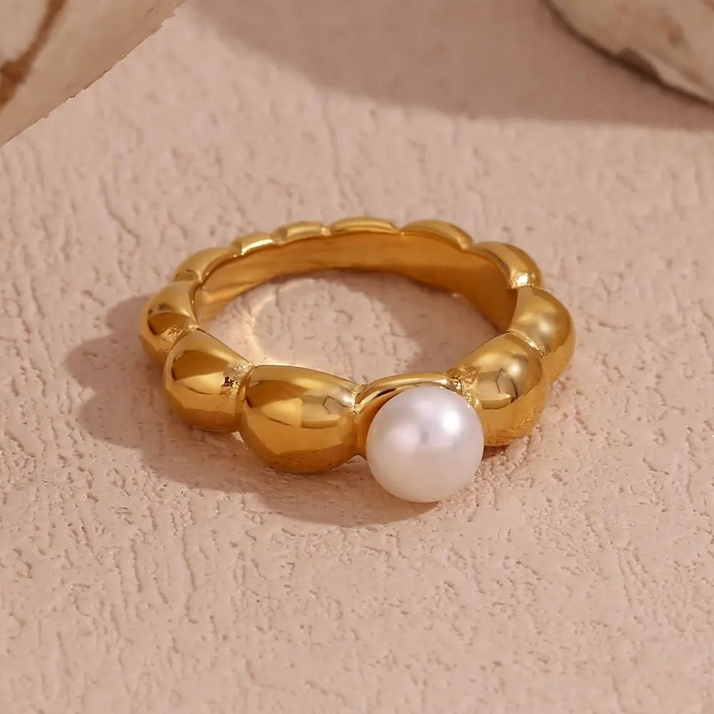 Blossom Pearl Ring – 18KT Gold Plated - Krystal Touch