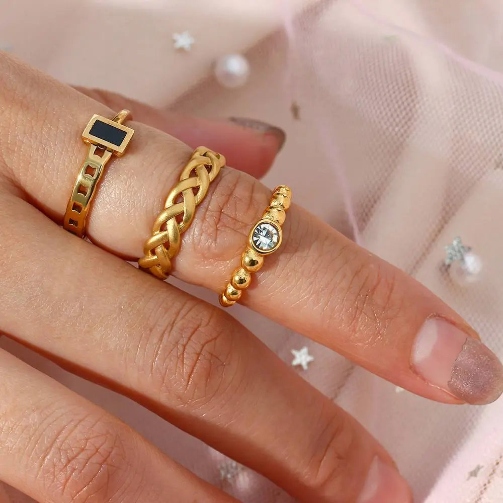 Vintage Adjustable Beaded Ring – 18KT Gold Plated - Krystal Touch