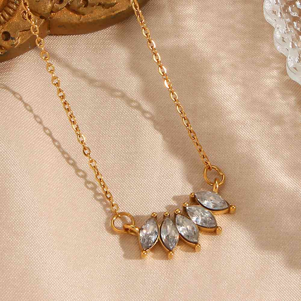 Zircon Leaf Pendant - 18KT Gold Plated Krystal Touch