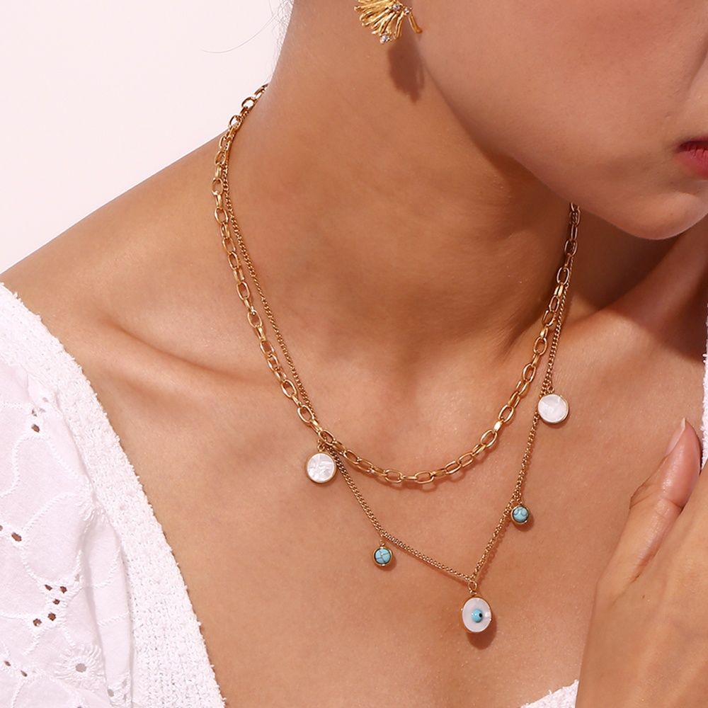Turquoise EvilEye Double Layer Necklace - 18KT Gold Plated Krystal Touch