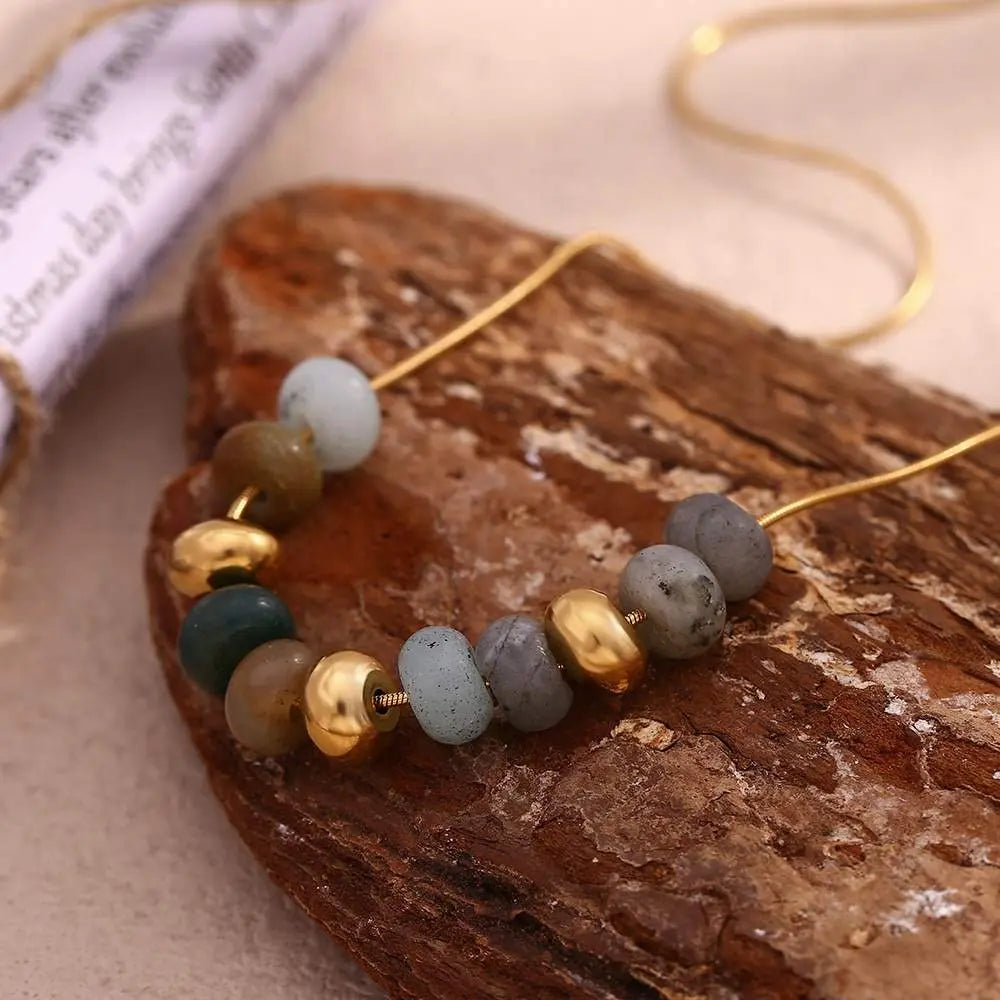 Natural Stone Drop Earrings – 18KT Gold Plated - Krystal Touch