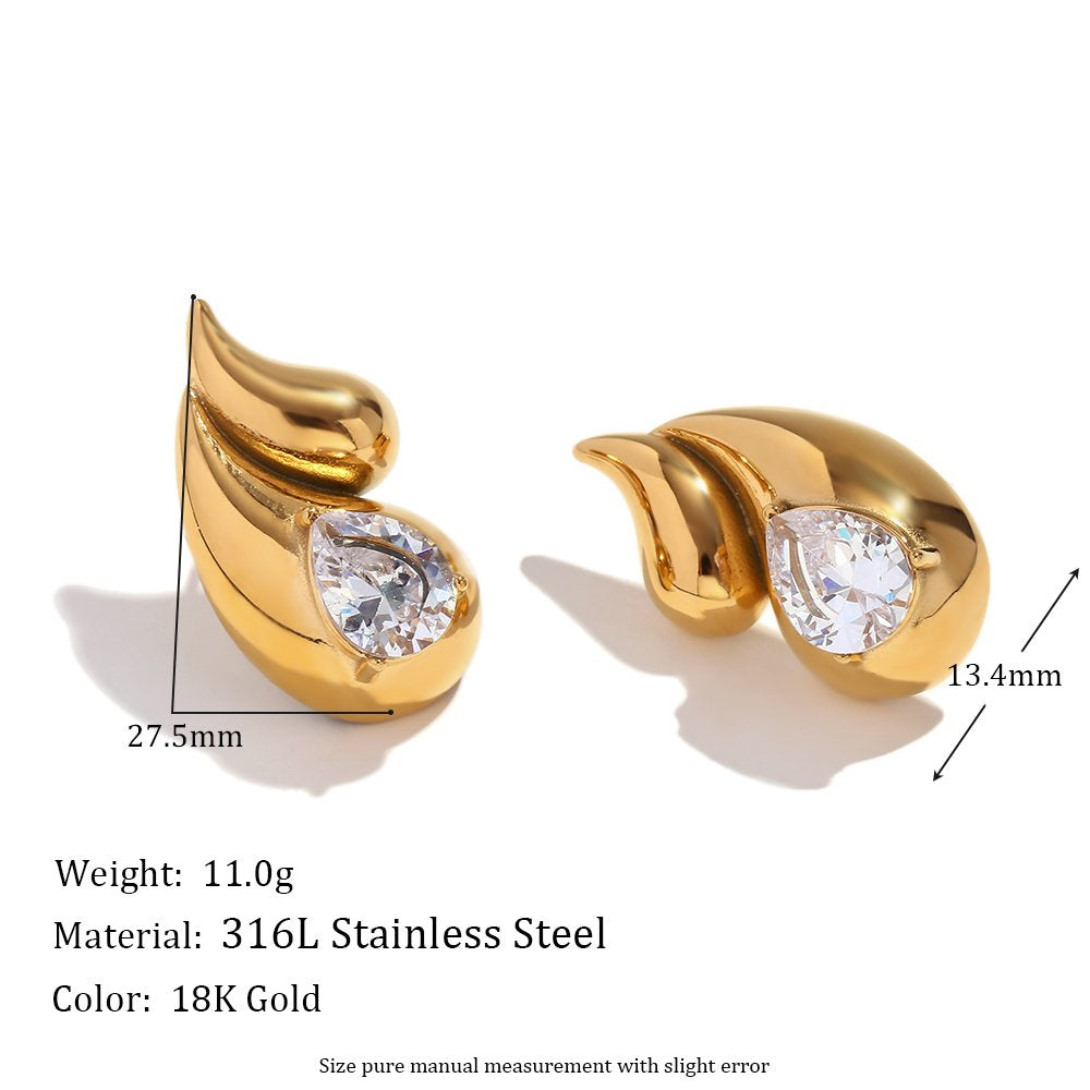 Chunky Droplet Earring - 18KT Gold Plated Krystal Touch