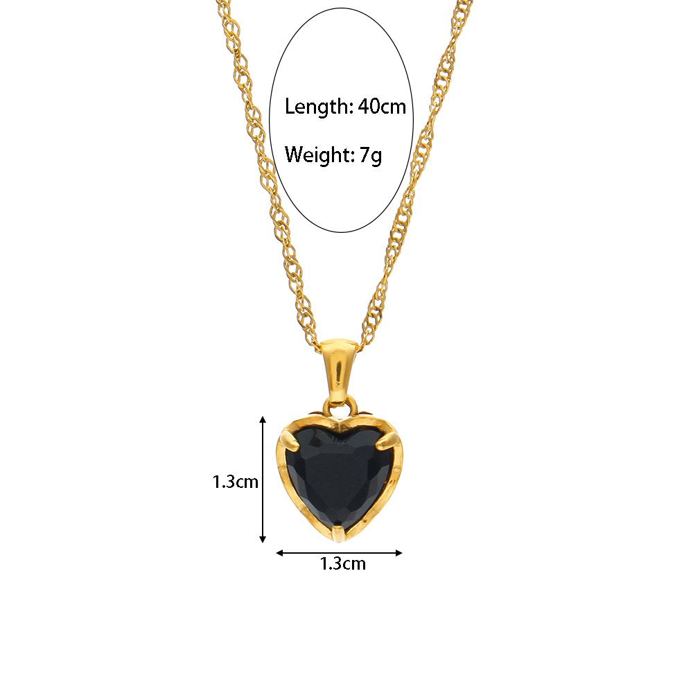 Zircon Black Stone Heart Pendant Krystal Touch