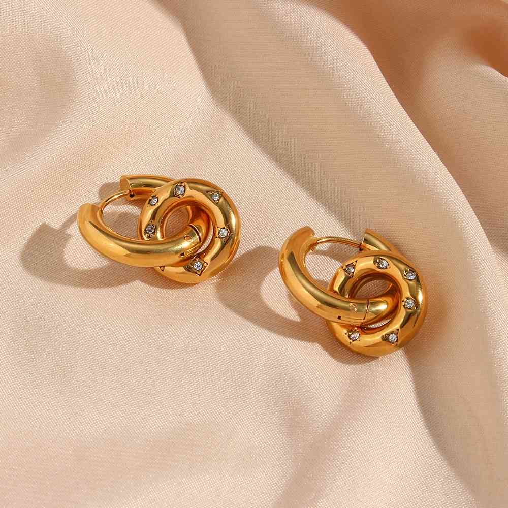 Elegant Donut Shaped Chunky Pendant Earring Set - 18k Gold Plated