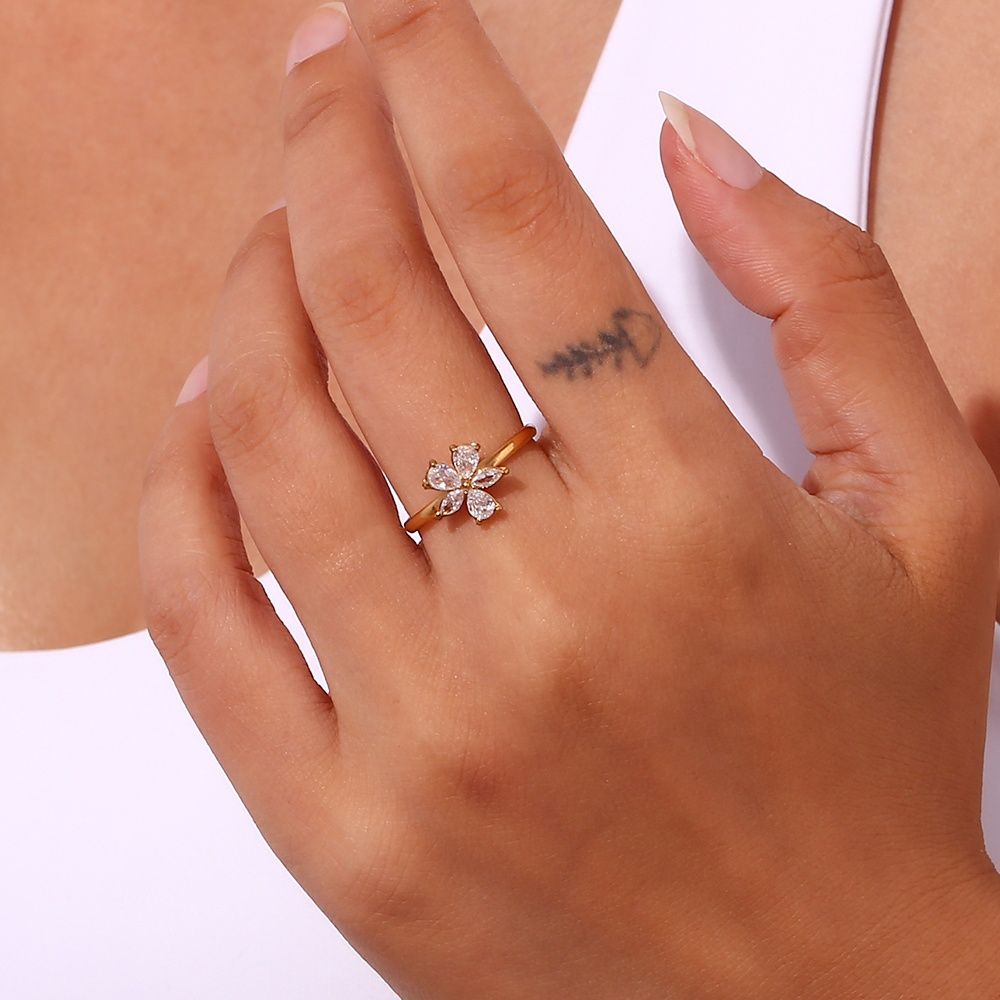 Flower Stone Ring - 18KT Gold Plated Krystal Touch