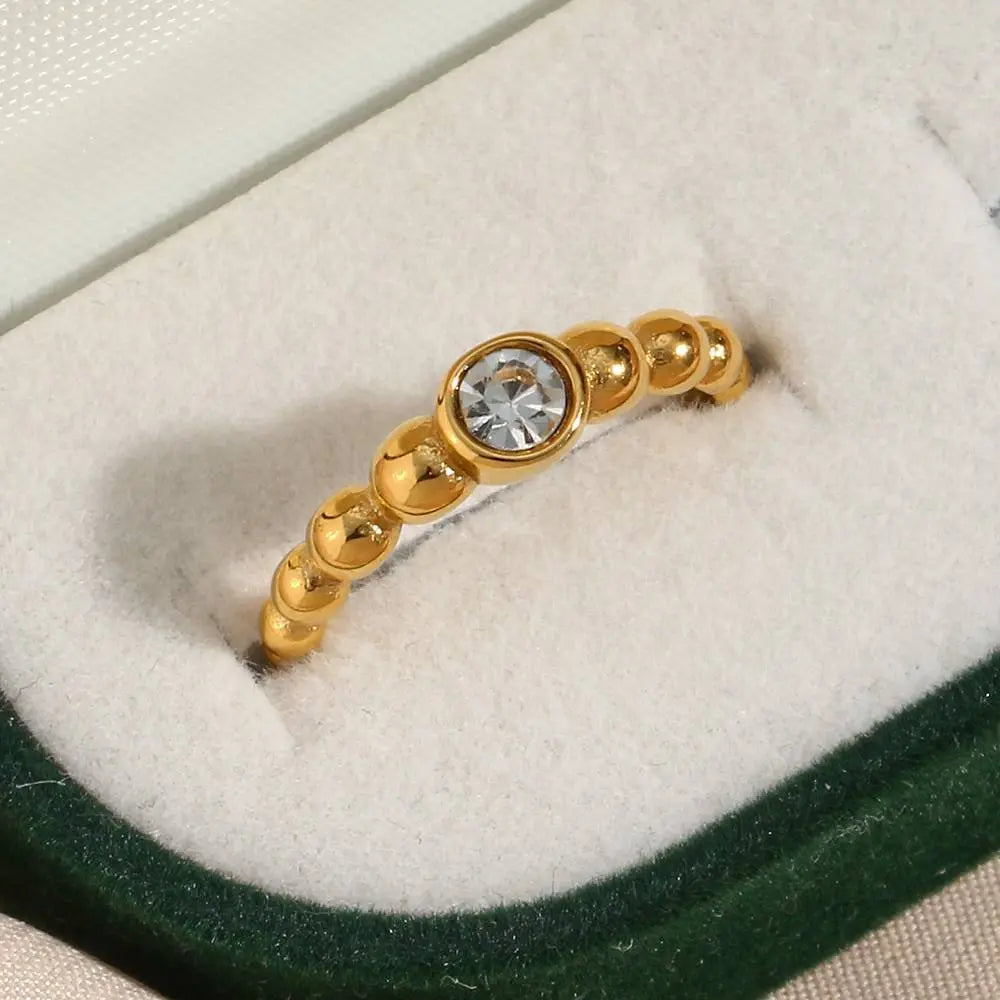 Vintage Adjustable Beaded Ring – 18KT Gold Plated - Krystal Touch