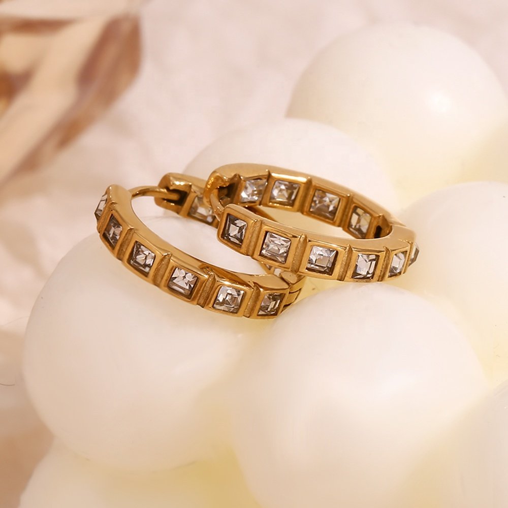 Tiny Square Hoop Earrings – 925 Sterling Silver Krystal Touch