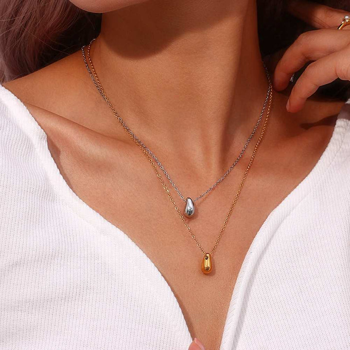 Minimalist Water Drop Pendant Necklace - 18K Gold Plated