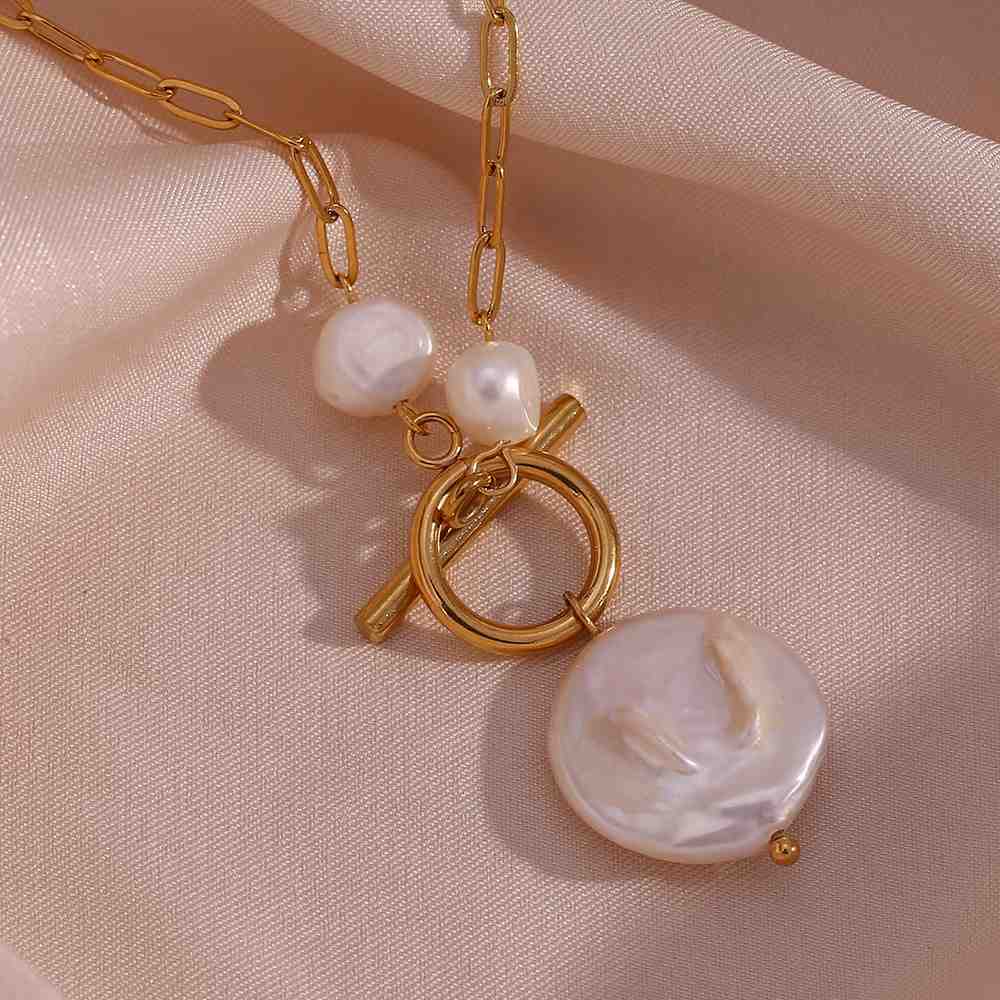 Elegant Fresh Water Pearl Necklace - 18KT Gold Plated Krystal Touch
