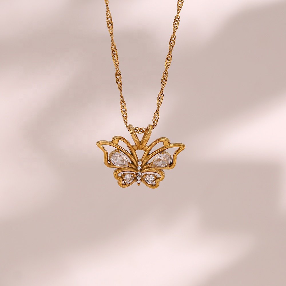 Stylish Butterfly Necklace - 18KT Gold Plated Krystal Touch