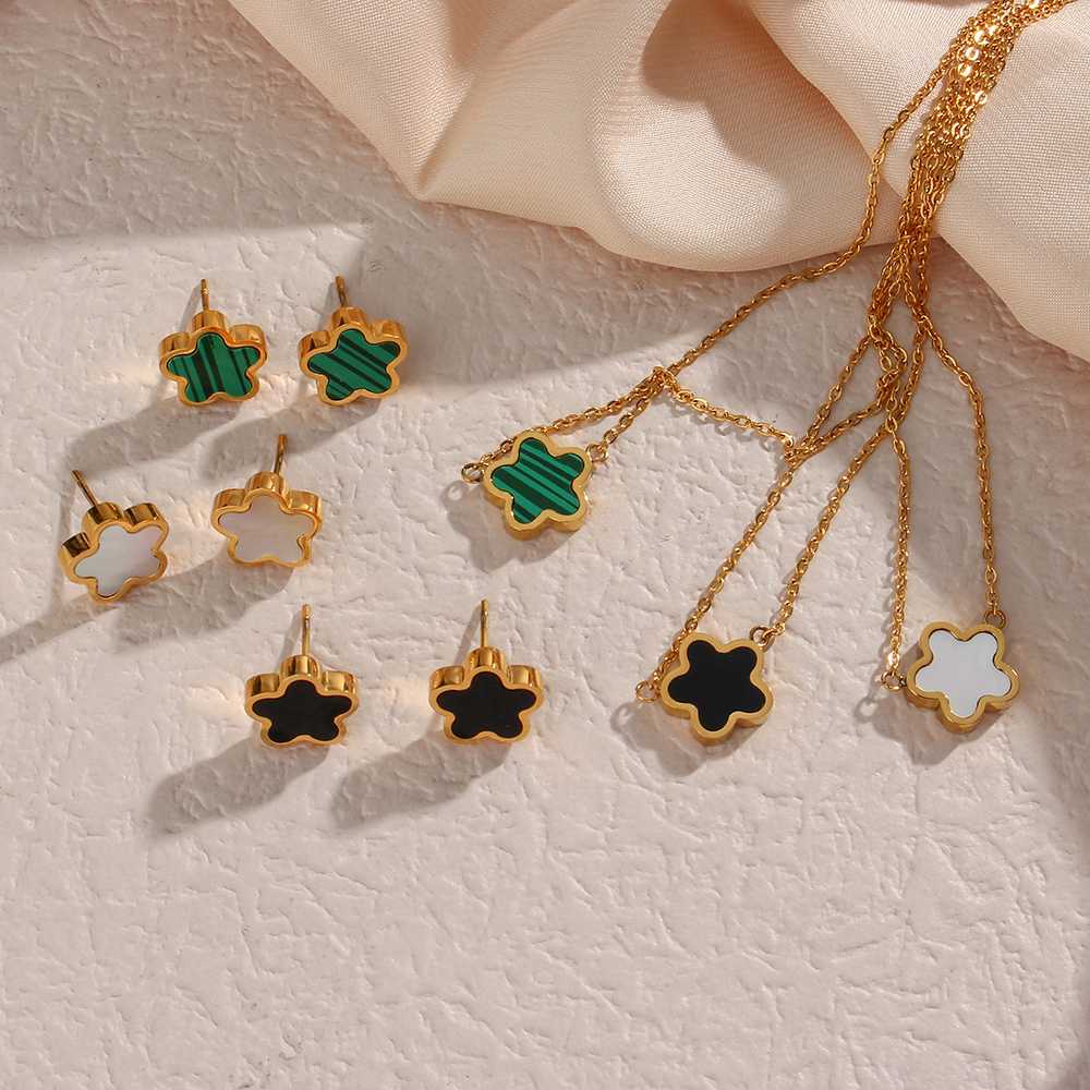 Minimalistic Flower Necklace and Earring Set - 18KT Gold Plated Krystal Touch