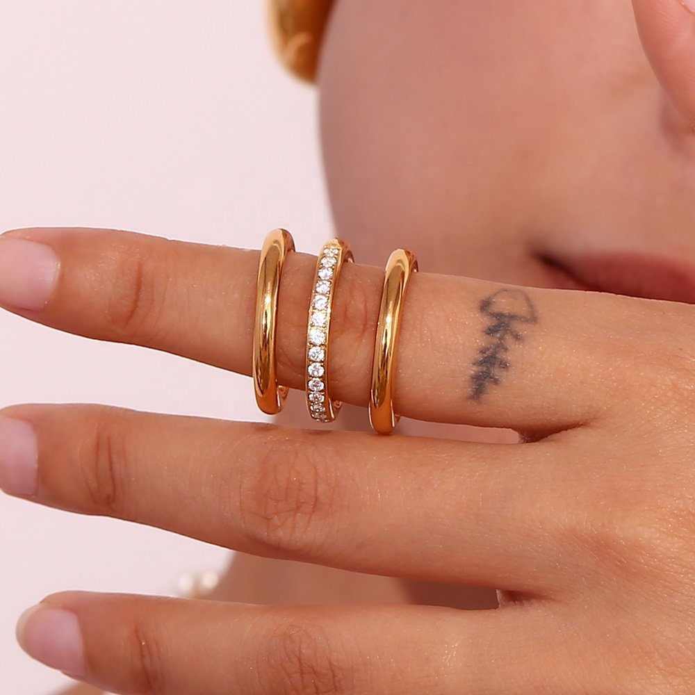 Gold Triple Ring - 18KT Gold Plated Krystal Touch