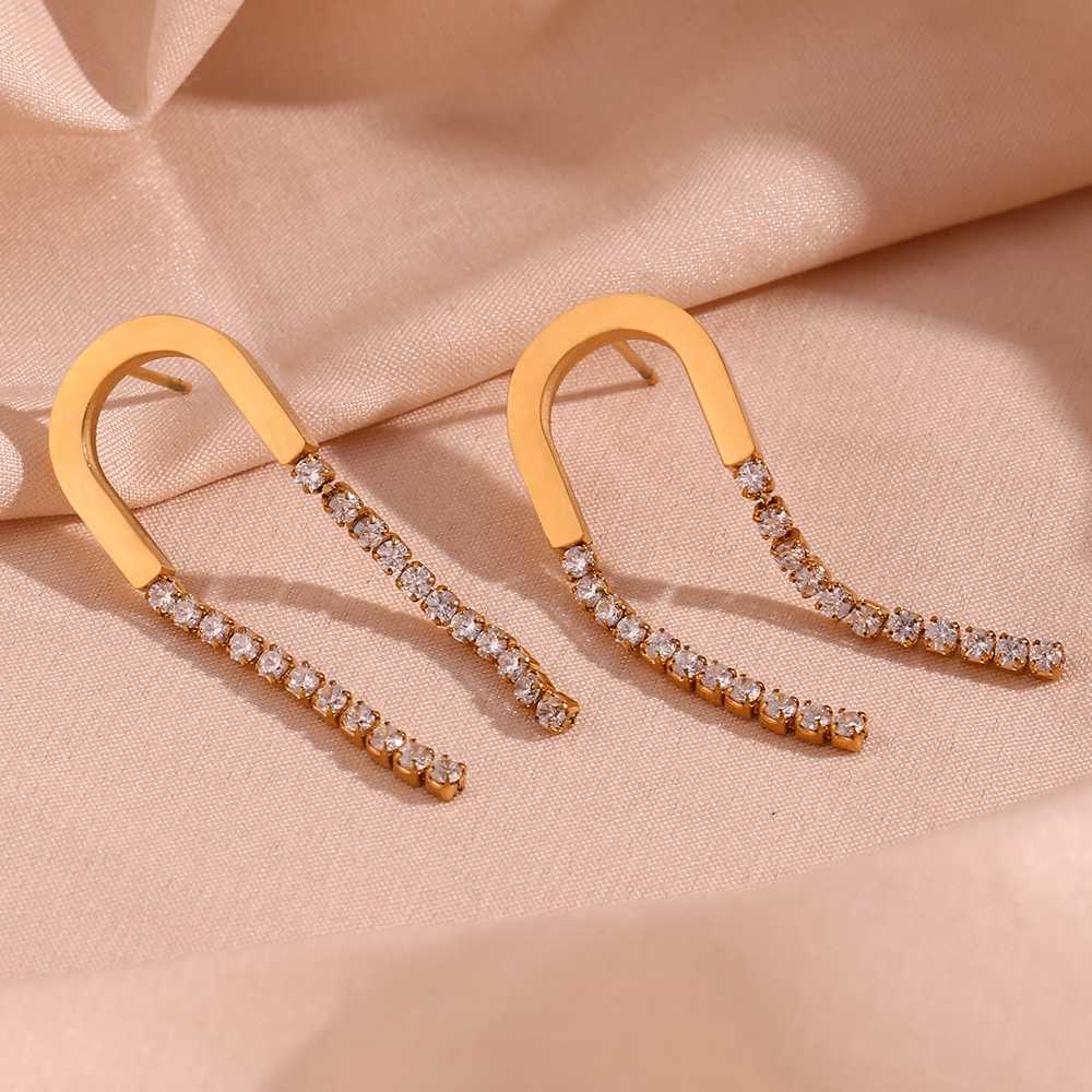 Zircon Tassel U Earrings – 18KT Gold Plated - Krystal Touch