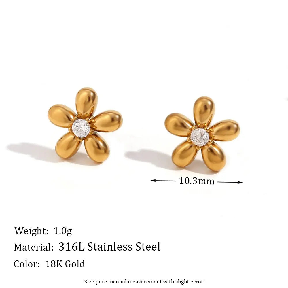 Tiny Flower Stud Earrings – 18KT Gold Plated - Krystal Touch