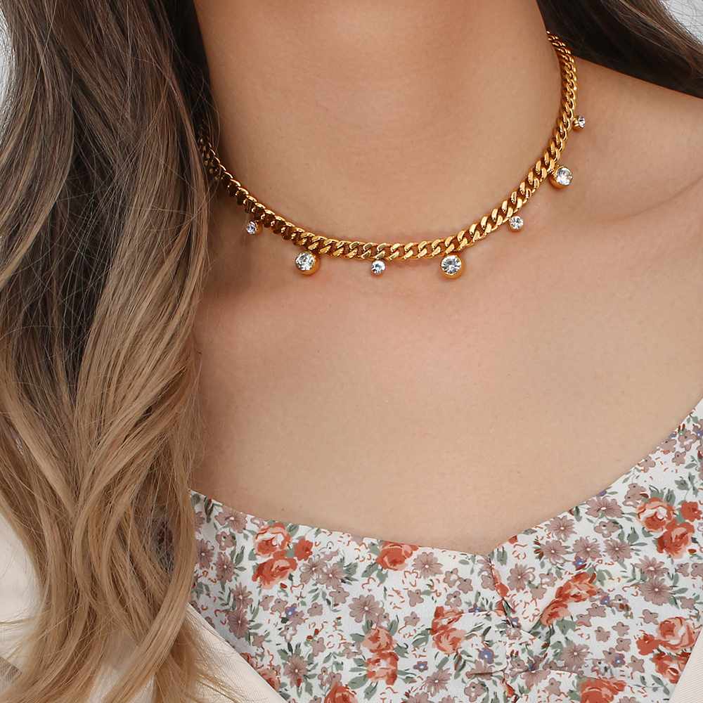 Chunky Cuban Necklace - 18KT Gold Plated Krystal Touch