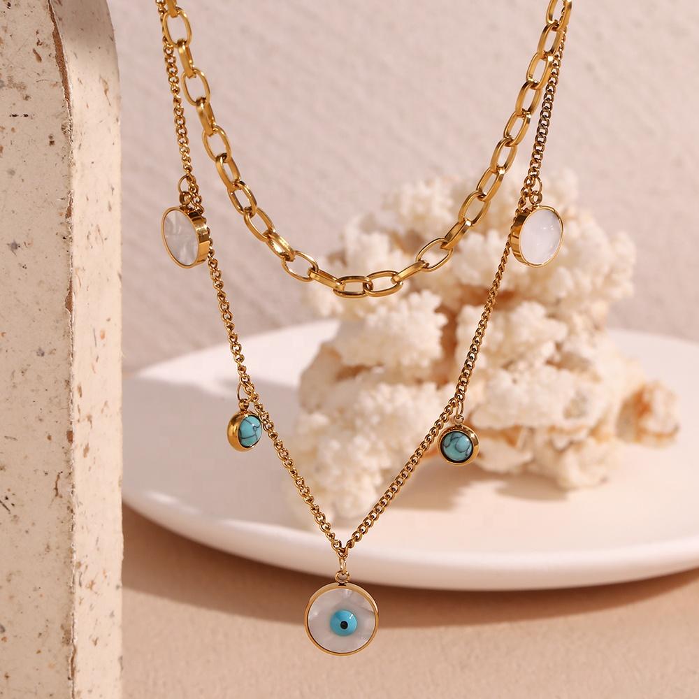 Turquoise EvilEye Double Layer Necklace - 18KT Gold Plated Krystal Touch