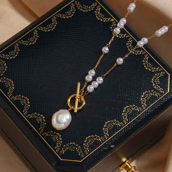 Fresh Water Pearl Long Necklace - 18KT Gold Plated Krystal Touch