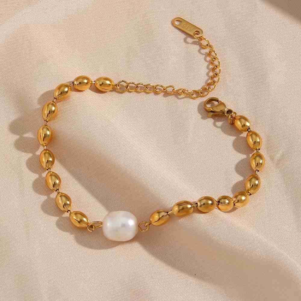 Fashion Pearl Charm Necklace Bracelet Set - 18k Gold Plated