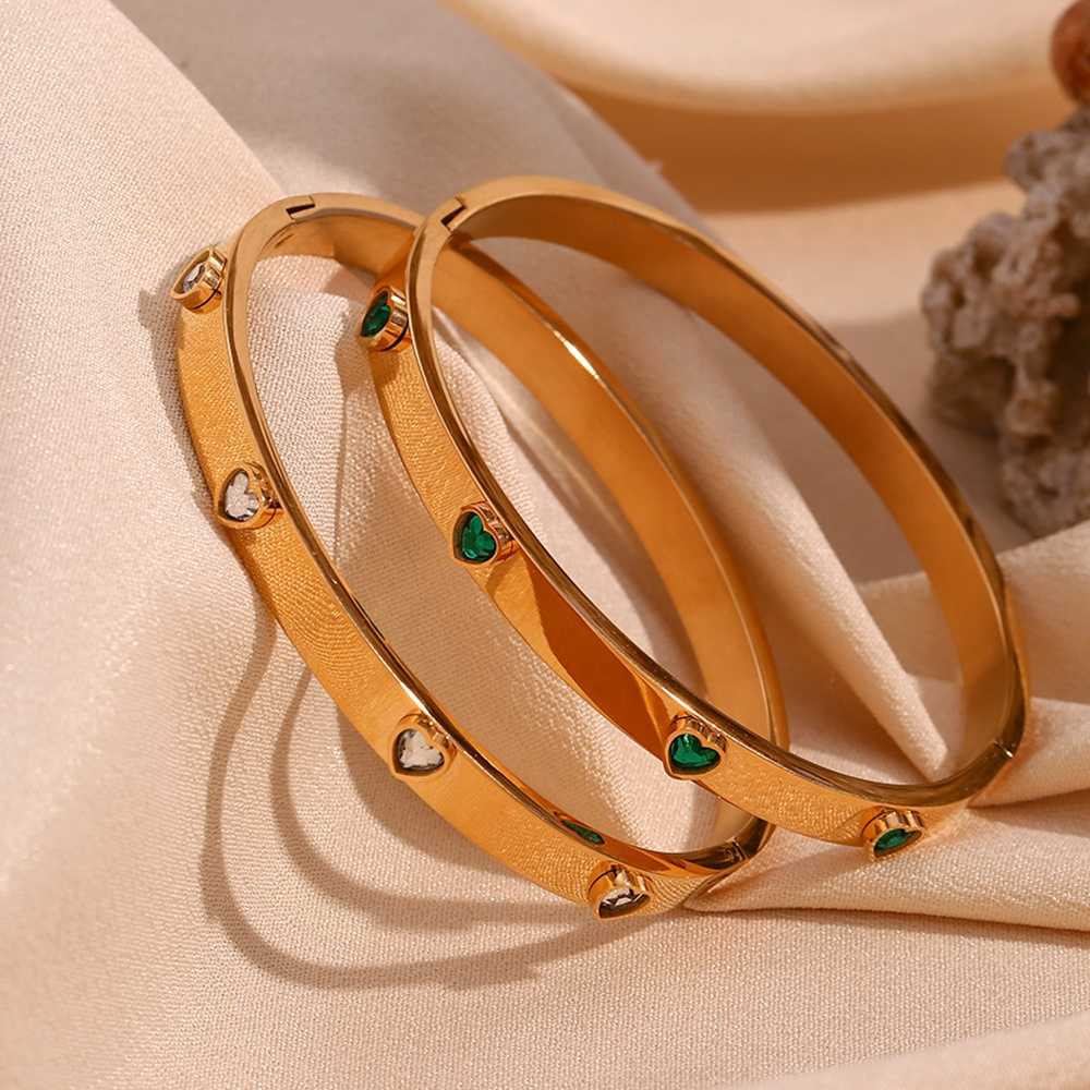 Heart Zircon Bangle cum Bracelet – 18KT Gold Plated - Krystal Touch