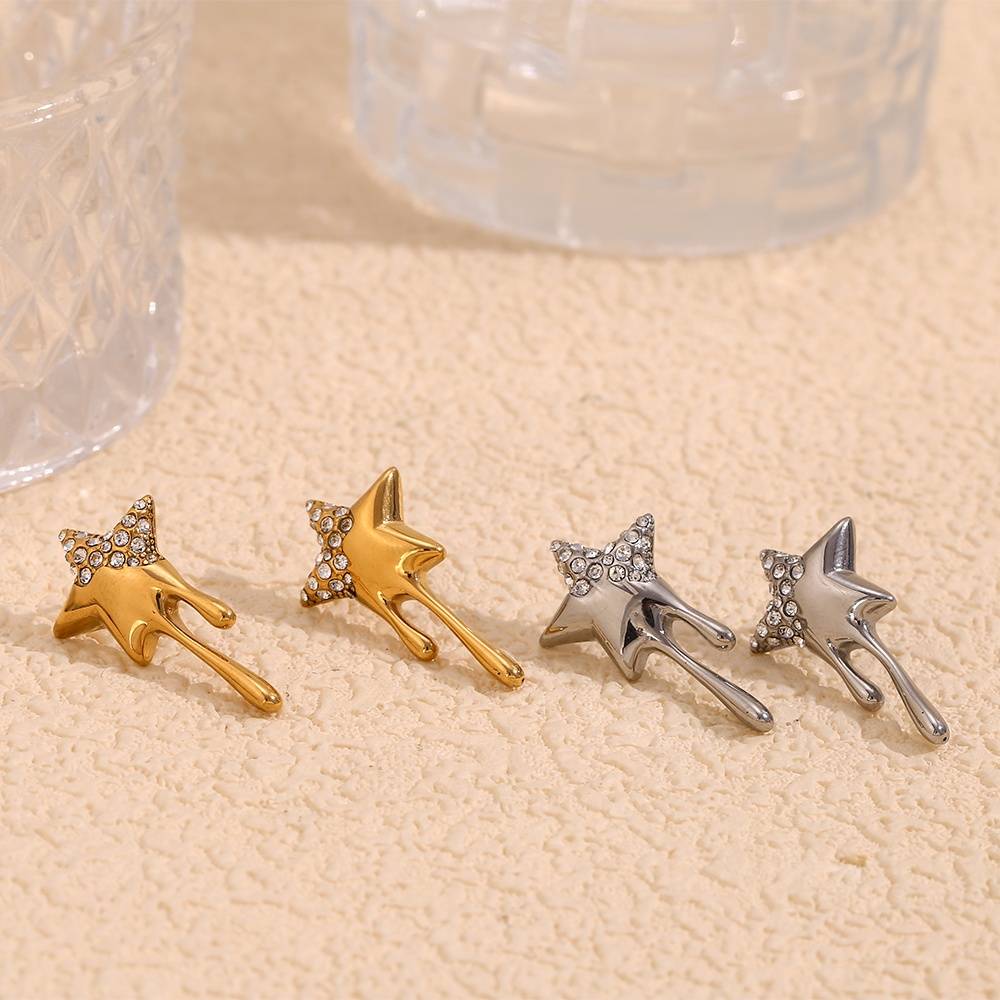 Melting Star Stud Earrings – 18KT Gold Plated Krystal Touch
