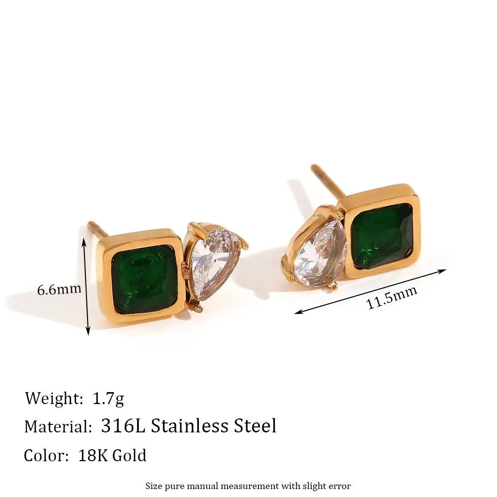 Emerald Green Stud Earrings – 18KT Gold Plated - Krystal Touch