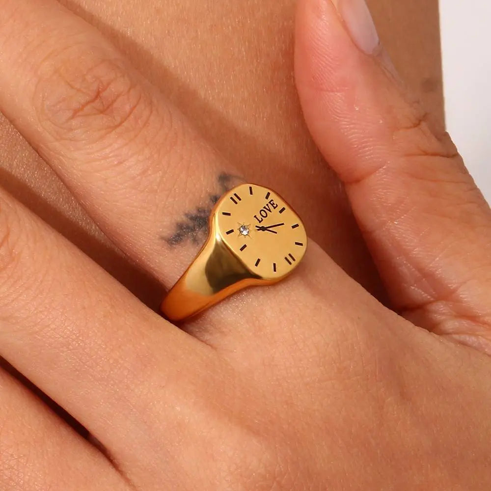 Timeless Watch Dial Ring – 18KT Gold Plated - Krystal Touch