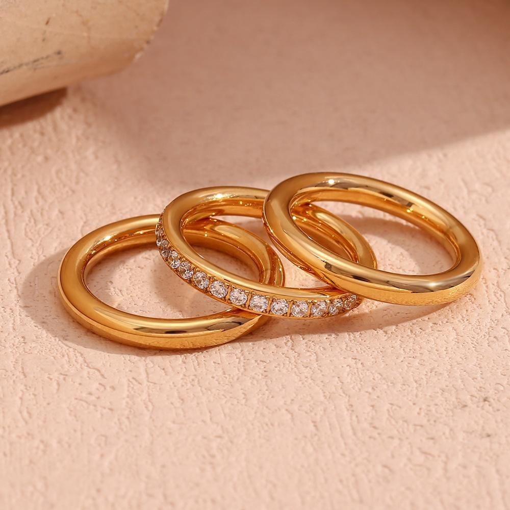 Gold Triple Ring - 18KT Gold Plated Krystal Touch