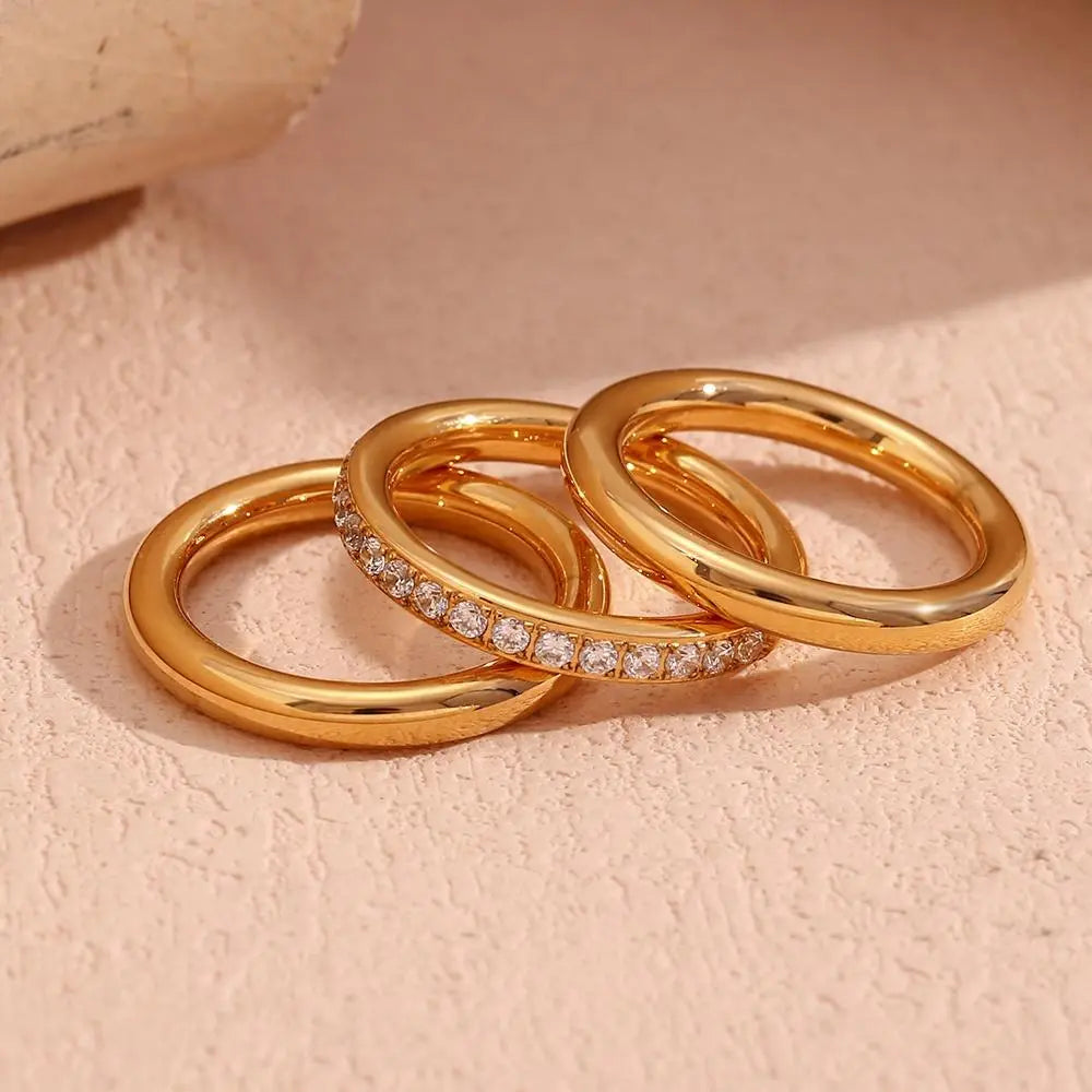 Trinity Stack Ring Set – 18KT Gold Plated - Krystal Touch