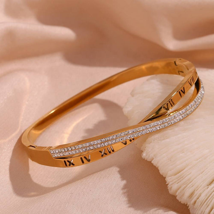 Luxury Roman Numeral Bangle - 18KT Gold Plated