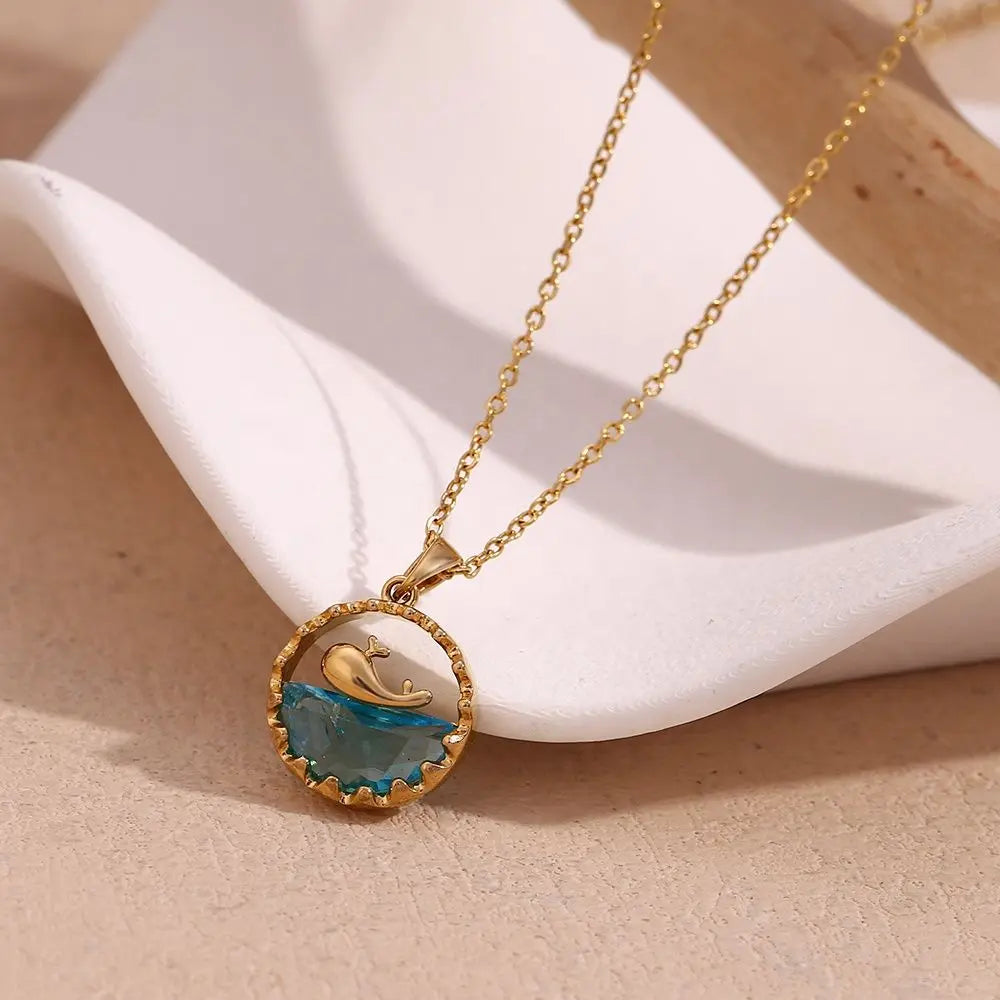 Ocean Whale Necklace – 18KT Gold Plated - Krystal Touch