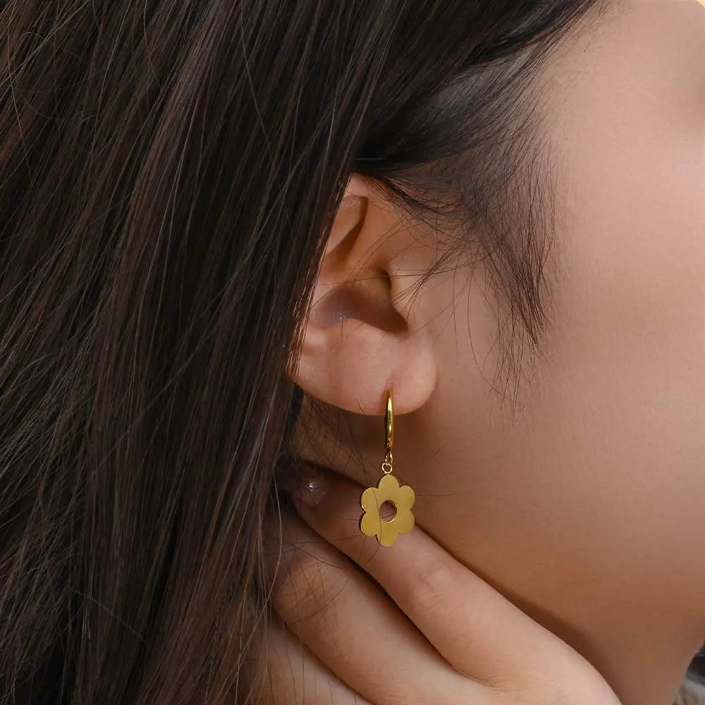 Dainty Hollow Flower Drop – 18KT Gold Plated - Krystal Touch