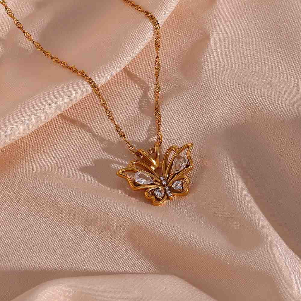 Stylish Butterfly Necklace - 18KT Gold Plated Krystal Touch