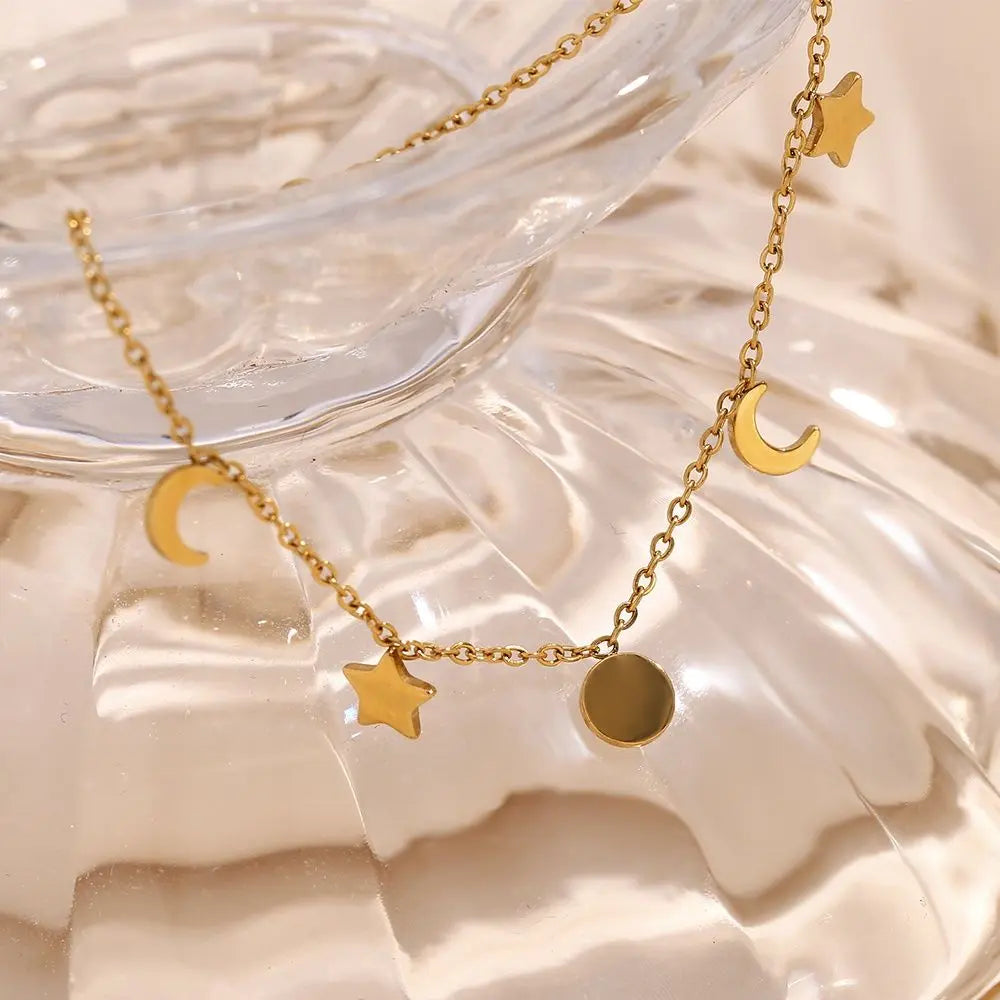 Sun, Star & Moon Charm Bracelet – 18KT Gold Plated - Krystal Touch