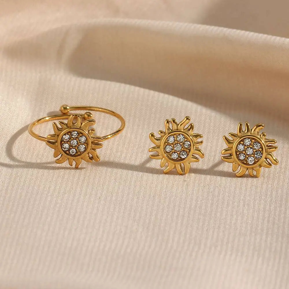 Sunflower Zircon Stud – 18KT Gold Plated - Krystal Touch