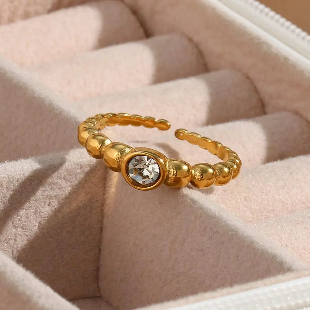 Vintage Adjustable Beaded Ring – 18KT Gold Plated - Krystal Touch