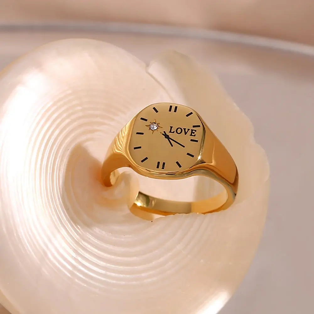 Timeless Watch Dial Ring – 18KT Gold Plated - Krystal Touch