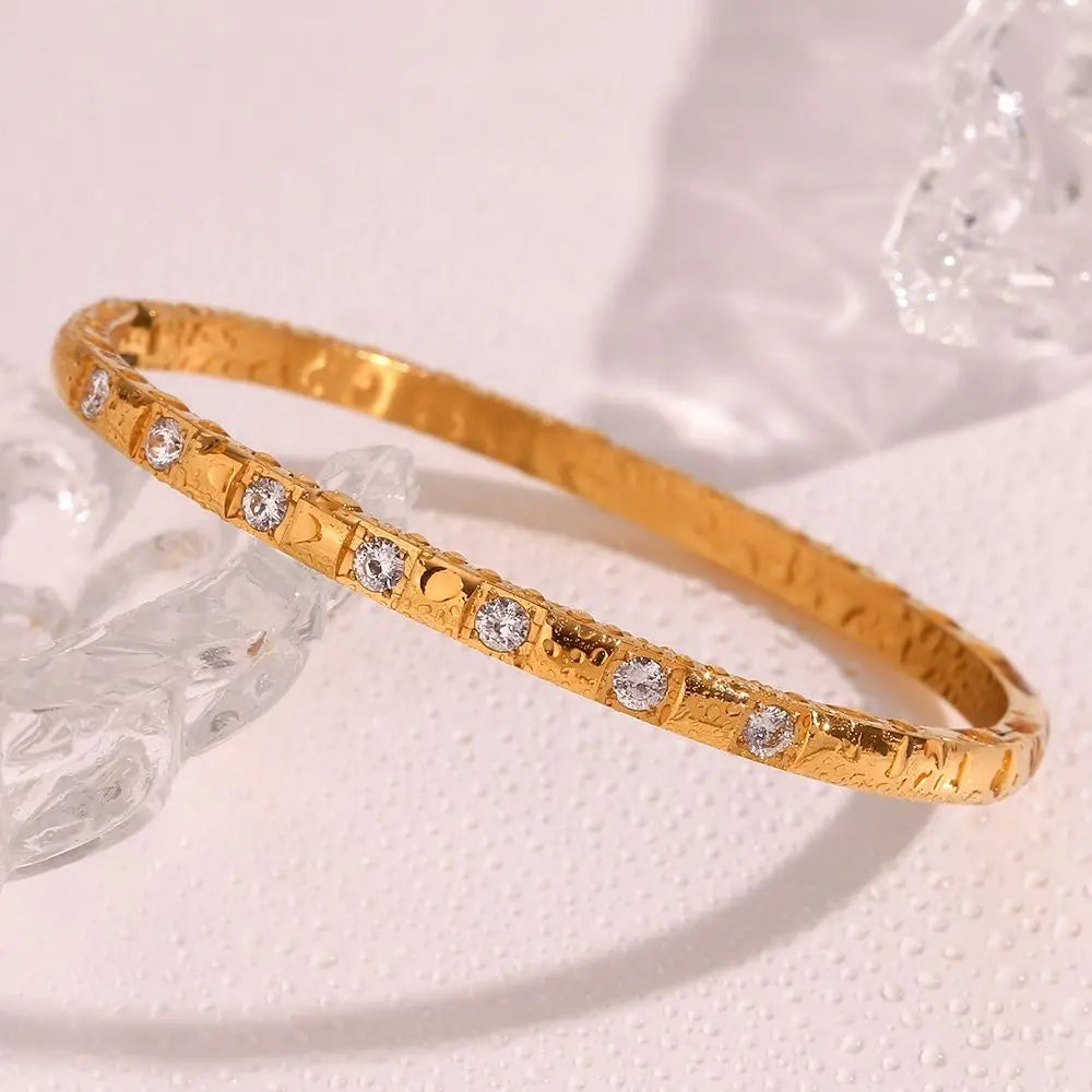 Zircon Clasp Bangle - 18KT Gold Plated - Krystal Touch