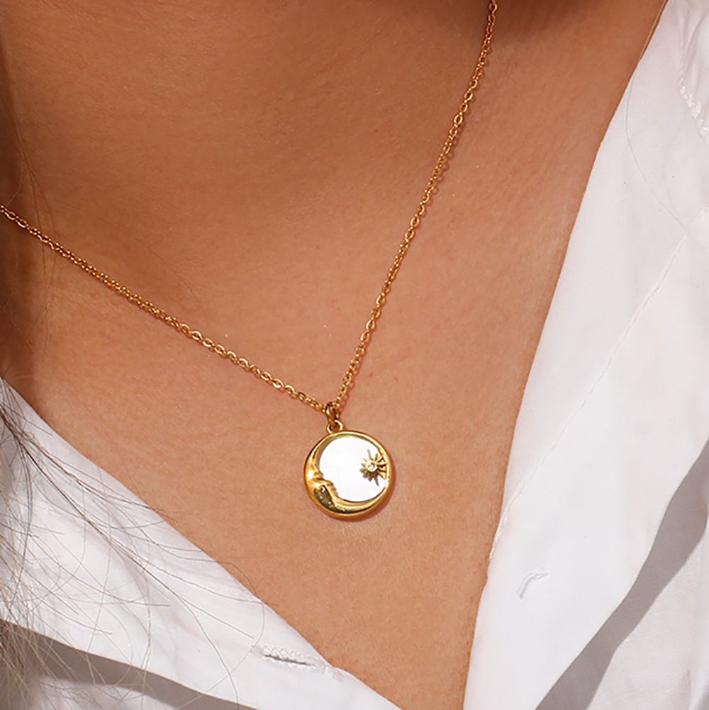 Mother of Pearl with Sun & Moon – 18KT Gold Plated Krystal Touch