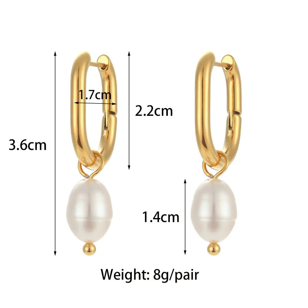 Pearl Drop U-Shape Earrings – 18KT Gold Plated - Krystal Touch