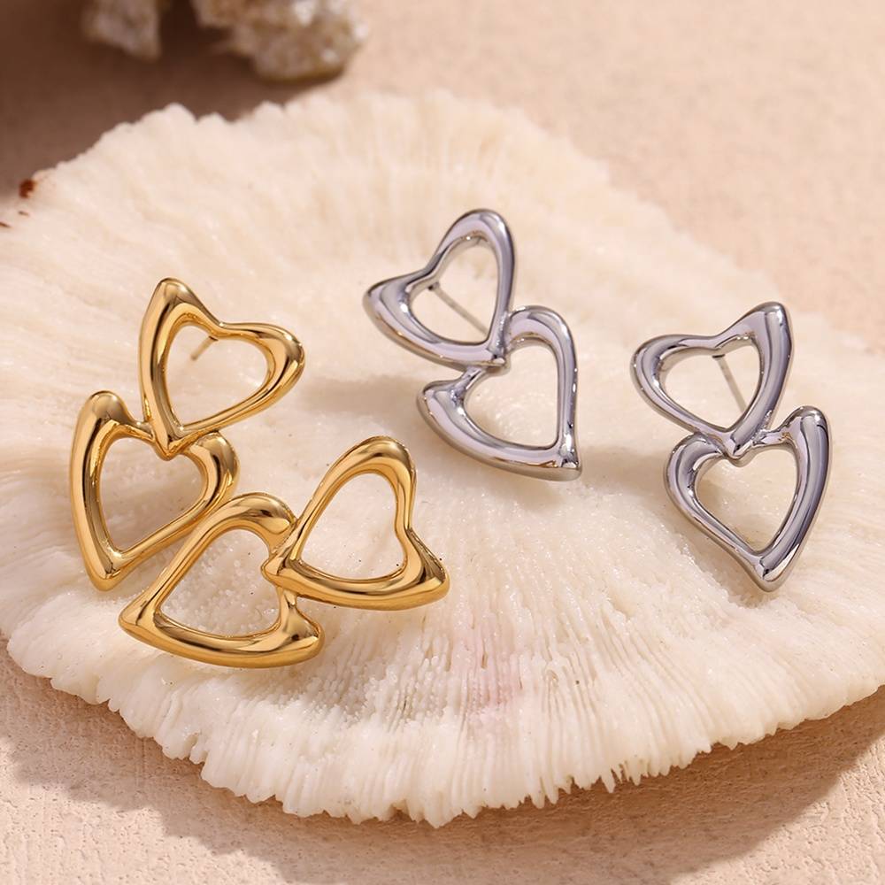 Hollow Heart Stud - 18KT Gold Plated Krystal Touch